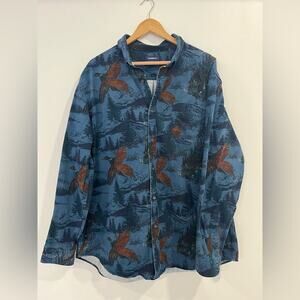 Croft Barrow Flannel Shirt Mens XL Blue Pheasant Hunting Nature Cabin Wildlife